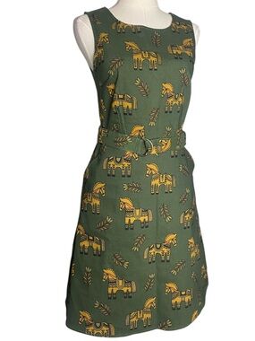 Highway Melbourne Green Sleeveless Horse Print Mod Dress Sz 8